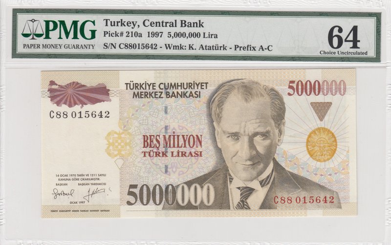 Turkey, 5.000.000 Lira, 1997, UNC p210a, 7/1. Emission
PMG 64, serial number: C...