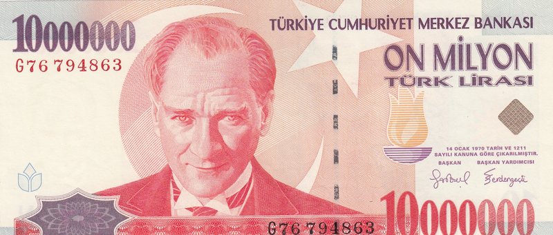 Turkey, 10.000.000 Lira, 1999, UNC, p214, 7/1. Emission
serial number: G76 7948...