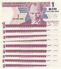 Turkey, 1 New Turkish Lira, 2005, UNC, p216, 8/1. Emission, (Total 9 consecutive banknotes)
Serial numbers: A10 053147- 52 and A43 011326-28, a portr...