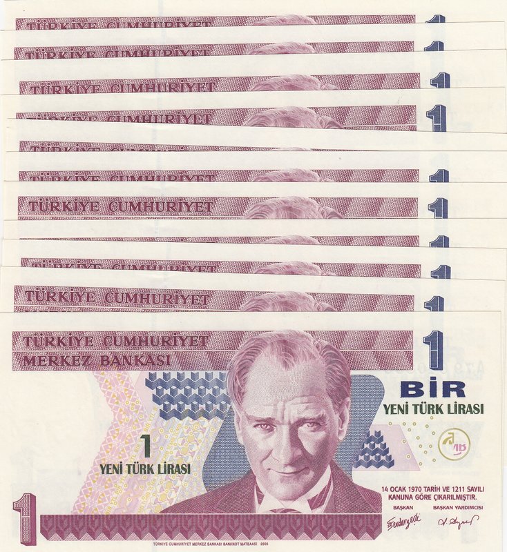 Turkey, 1 New Turkish Lira, 2005, UNC, p216, 8/1. Emission, (Total 11 banknotes)...