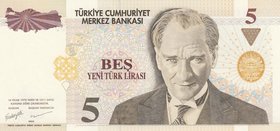 Turkey, 5 New Turkish Lira, 2005, UNC, p217, 8/1. Emission, RADAR
Serial number: A74 185581, a portrait of Turkey's founder Mustafa Kemal Ataturk
Es...