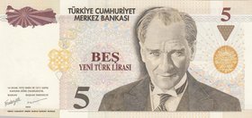 Turkey, 5 New Turkish Lira, 2005, UNC, p217, 8/1. Emission, RADAR
Serial number: A74 197791, a portrait of Turkey's founder Mustafa Kemal Ataturk
Es...