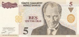 Turkey, 5 New Turkish Lira, 2005, UNC, p217, 8/1. Emission, RADAR
Serial number: A74 198891, a portrait of Turkey's founder Mustafa Kemal Ataturk
Es...