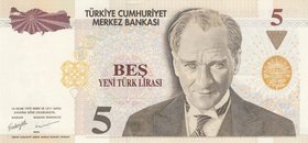 Turkey, 5 New Turkish Lira, 2005, UNC, p217, 8/1. Emission, RADAR
Serial number: A74 246642, a portrait of Turkey's founder Mustafa Kemal Ataturk
Es...