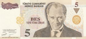 Turkey, 5 New Turkish Lira, 2005, UNC, p217, 8/1. Emission, RADAR
Serial number: D43 227722, a portrait of Turkey's founder Mustafa Kemal Ataturk
Es...