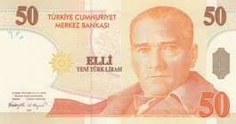 Turkey, 50 Lira, 2005, UNC, p220, 8/1. Emission, "F01" first prefix
serial number: F01 604802, a portrait of Turkey's founder Mustafa Kemal Ataturk, ...