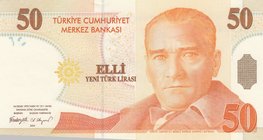 Turkey, 50 New Turkish Lira, 2005, UNC, p220, 8/1. Emission, "F01" first prefix.
serial number: F01 604801, a portrait of Turkey's founder Mustafa Ke...