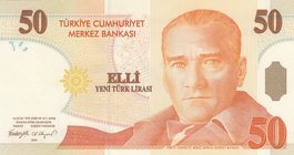 Turkey, 50 New Turkish Lira, 2005, UNC, p220, 8/1. Emission
serial number: H03 743474, a portrait of Turkey's founder Mustafa Kemal Ataturk
Estimate...