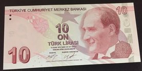 Turkey, 10 Lira, 2017, UNC, p223c, 9/3. Emission, "C001" first prefix.
serial number: C001 518890, a portrait of Turkey's founder Mustafa Kemal Atatu...