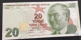 Turkey, 20 Lira, 2017, UNC, p222c, 9/3. Emission, RADAR
serial number: C328 582285, a portrait of Turkey's founder Mustafa Kemal Ataturk, Radar.
Est...