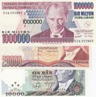 Turkey, 10.000 Lira, 20.000 Lira and 1.000.000 Lira, 1993/2002, UNC, 7. Emission Lot, (Total 3 banknotes)
serial numbers: I54 198939, G75 683699 and ...