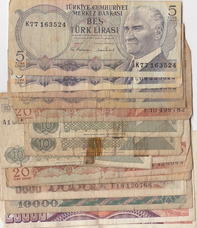 Turkey, Mix Lot, 6. and 7. Emission POOR / FINE condition, (Total 32 Banknotes)...