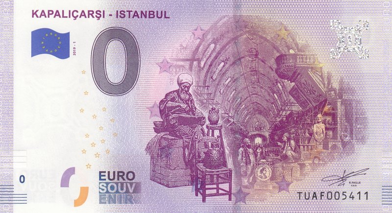 Türkiye, 0 Euro, 2019, UNC, FANTASY BANKNOTE, Graand Pazaar
"İstanbul Grandpaza...