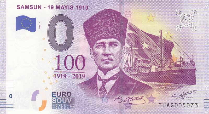 Türkiye, 0 Euro, 2019, UNC, FANTASY BANKNOTE, Samsun-19 Mayıs 1919
Estimate: $ ...