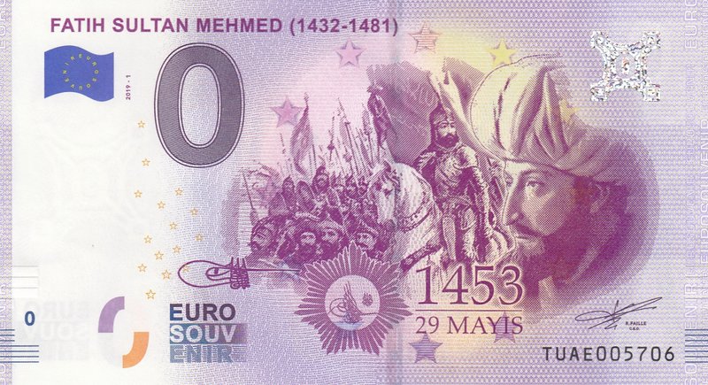 Türkiye, 0 Euro, 2019, UNC, FANTASY BANKNOTE, Fatih Sultan Mehmed
"Fatih Sultan...