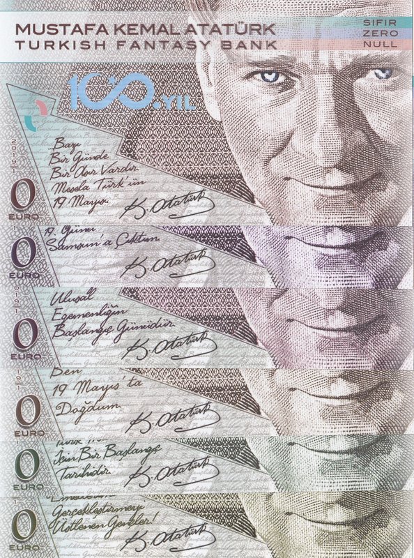 Türkiye, 0 Euro, 2019, UNC, FANTASY BANKNOTES, (Total 6 banknotes)
Turkish Fant...