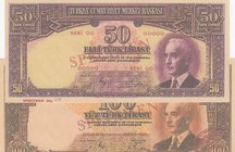 Turkey, 2. Emission, Interim Issiu, COPY banknotes set
50 Lira and 100 Lira, İsmet İnönü portrait, ATTENTION, NOT REAL BANKNOTES
Estimate: $ 10-20...