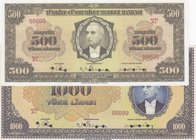Turkey, 3. Emission COPY banknotes set
500 Lira and 1000 Lira, İsmet İnönü portrait, ATTENTION, NOT REAL BANKNOTES 
Estimate: $ 10-20