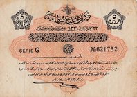 Turkey, Ottoman Empire, 5 Kurush, 1916, FINE, p79, Talat / Hüseyin Cahid
V. Mehmed Reşad period, sign: Talat / Hüseyin Cahid, AH:1331, serial number:...