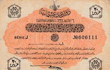 Turkey, Ottoman Empire, 20 Kurush, 1916, VF (-), p88, Talat / Hüseyin Cahid
V. Mehmed Reşad period, AH: 1332, sign: Talat / Hüseyin Cahid, serial num...