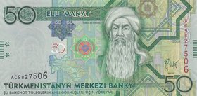 Turkmenistan, 50 Manat, 2009, AUNC, p26
serial number: AC 9827506, Gorkut Ata Türkmen portrait at right
Estimate: $ 10-20