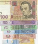 Ukraine, 1 Hryven, 2 Hryven, 5 Hryven, 20 Hryven, 50 Hryven and 100 Hryven, 2006 / 2011, XF, (Total 6 banknotes)
Estimate: $ 10-20