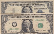 United States of America, 1 Dollar, 1957/ 1963, FINE, (Total 2 Banknotes)
serial numbers: A 02731217 B, B 36444805 F, Portrait of Washington
Estimat...