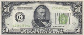 United States of America, 50 Dollars, 1934, XF, p432D 
serial number: G00070540A, Ulysses Grant portrait at center
Estimate: $ 100-200