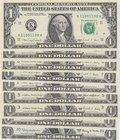 Unıted States of America, 1 Dollar (9), 1963/1988, UNC, p443/p468/p480, NICE NUMBERS, (Total 9 banknotes)
serial numbers: 11001100, 22002200, 3300330...