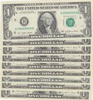 Unıted States of America, 1 Dollar (9), 1977/1995, UNC, p462/p443/p480/p496, NICE NUMBERS, (Total 9 banknotes)
serial numbers: 11011101, 22022202, 33...