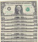 Unıted States of America, 1 Dollar (9), 1981/1995, UNC, p468/p480/p496, NICE NUMBERS, (Total 9 banknotes)
serial numbers: 10111011, 20222022, 3033303...