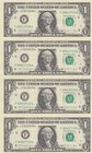 Unıted States Of America, 1 Dollar, 1988, UNC, p480, UNCUT FOUR BANKNOTES
serial numbers: F 998221719A, F 99821719A, F 99821719A and F 99837719A, Geo...