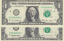United States of America, 1 Dollar (2), 1995/2009, UNC, p496/4p530, TWIN BANKNOTES, (Total 2 banknotes)
serial numbers: G 01020101 and D 01020401, Tw...