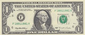 Unıted States of America, 1 Dollar, 1995, UNC, p496, RADAR
serial number: F 18911981 V, Goerge Washington portrait at center
Estimate: $ 15-30