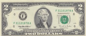 Unıted States Of America, 2 Dollars, 1995, UNC, p497
serial number: F 31101878A, Thomas Jefferson portrait at center
Estimate: $ 5-10