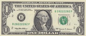 Unıted States of America, 1 Dollar, 1999, UNC, p504, RADAR
serial number: B 28222282 P, Goerge Washington portrait at center
Estimate: $ 15-30