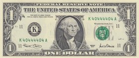 Unıted States of America, 1 Dollar, 2001, UNC, p509, RADAR
serial number: K 40444404 A, Goerge Washington portrait at center
Estimate: $ 15-30