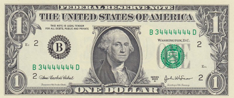 Unıted States of America, 1 Dollar, 2003, UNC, p515, NICE SERIAL NUMBER
serial ...