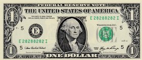 Unıted States of America, 1 Dollar, 2006, UNC, p523, RADAR
serial number: E 28288282 I, Goerge Washington portrait at center
Estimate: $ 15-30