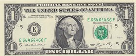 Unıted States of America, 1 Dollar, 2006, UNC, p523, RADAR
serial number: E 66466466 F, Goerge Washington portrait at center
Estimate: $ 15-30