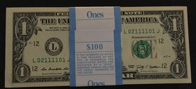 United States of America, 1 Dollar, 2009, UNC, p530, BUNDLE
100 consecutive banknotes, The Bundle also includes a radar with serial number "02 111111...