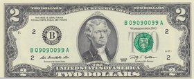 Unıted States of America, 2 Dollars, 2009, UNC, p531, NICE SERIAL NUMBER
serial number: B 09090099A, President Thomas Jefferson portrait at center
E...