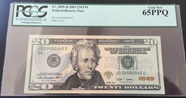 Unıted States of America, 20 Dollars, 2009, UNC, p533, VERY LOW SERIAL NUMBER
PCGS 65 PPQ, serial number: JD 00000045 C, Andrew Jackson portrait at c...