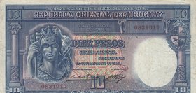 Uruguay, 10 Pesos, 1935, VF, p30a
serial number: 0831017, Figure of Warrior Wearing Helmet
Estimate: $ 20-40
