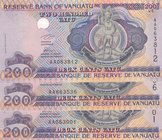 Vanuatu, 200 Vatu, 1995, UNC, p8a, (Total 3 Banknotes)
serial numbers: AA063812, AA863536 and AA063001
Estimate: $ 10-30