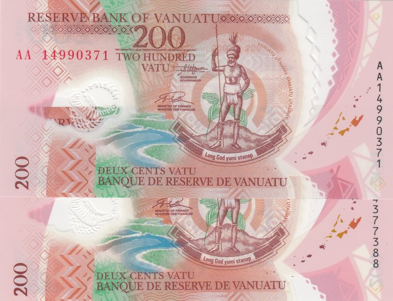 Vanuatu, 200 Vatu, 2014, UNC, p12, (Total 2 Banknotes)
serial number: AA1499037...