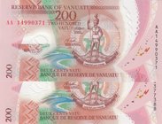 Vanuatu, 200 Vatu, 2014, UNC, p12, (Total 2 Banknotes)
serial number: AA14990371 and AA14377388
Estimate: $ 5-15