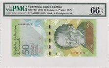 Venezuelan, 50 Bolivares, 2015, UNC, p92j
PMG 66 EPQ, serial number: AH 69918042
Estimate: $ 25-50
