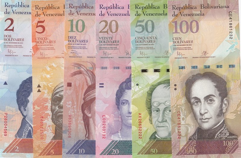 Venezuela, 2 Bolivares, 5 Bolivares, 10 Bolivares, 20 Bolivares, 50 Bolivares an...