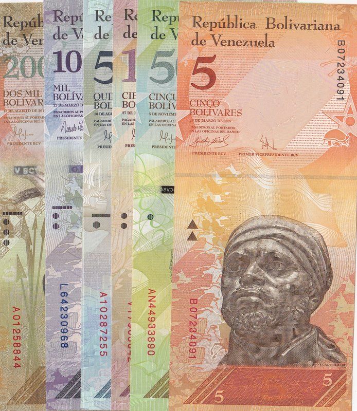 Venezuela, 5 Bolivares, 50 Bolivares, 100 Bolivares, 500 Bolivares (2), 1000 Bol...